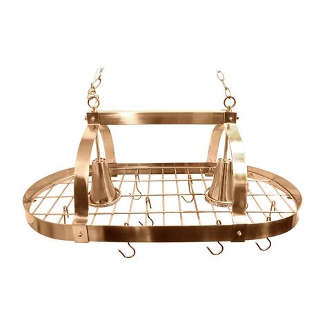 Darby Home Co 2 Light Kitchen Hanging Pot Rack | Wayfair.ca Essen, Pot Rack Light, Kitchen Pot Rack, Country Kitchen Lighting, Hanging Pot Rack, Copper Home Accessories, Kitchen Lighting Design, Pot Storage, Pot Rack Hanging