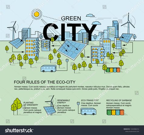 Green city, smart city concept. Modern eco-friendly technology. Panorama of the city in the style of linear design. Smart energy with environmental icons. #Ad , #ad, #eco#Modern#technology#friendly Eco Friendly Future City, Eco Friendly City Sustainable Design, Eco Friendly Technology, Eco City Design, Sustainable City Urban Planning, Green Technology Design, Smart City Ideas, City Design Concept, Eco City Concept