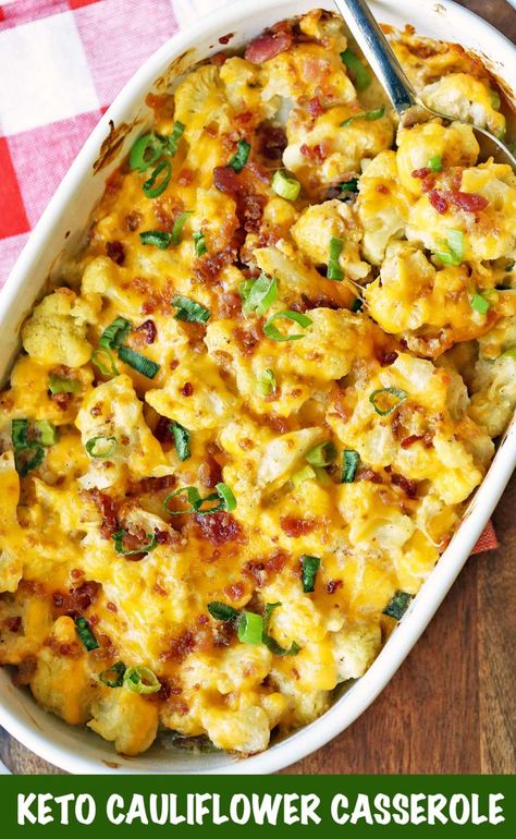 Keto Cauliflower Casserole, Tasty Cauliflower, Cauliflower Casserole Recipes, Califlower Recipes, Veggie Casserole, Cauliflower Dishes, Cheesy Cauliflower, Keto Cauliflower, Cauliflower Casserole