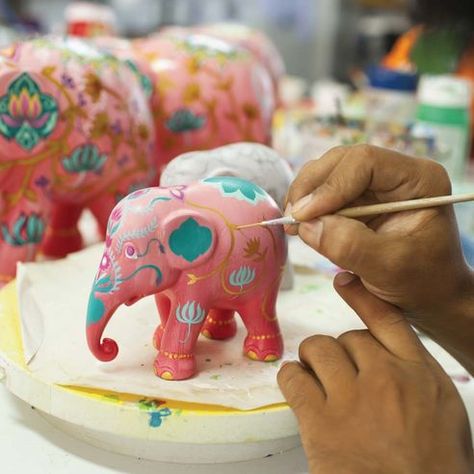 Elephant Parade | 10cm Blossom and Birds | Donates to Charity Chiang Mai Elephant, Painted Elephant, Indian Blue, Elephant Parade, Elephant Sculpture, Gold Elephant, Rainbow Fish, Asian Elephant, Elephant Painting