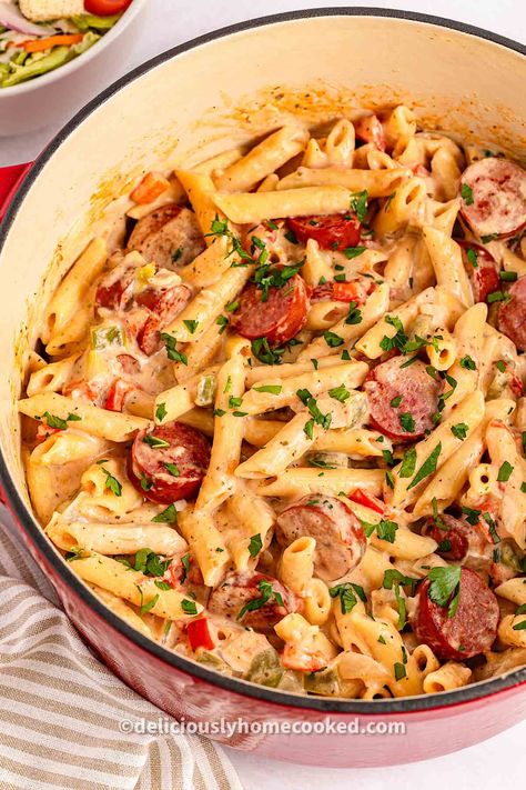 Things To Make With Polish Sausage, Easy Meals With Pasta, Ravioli And Kielbasa, Things To Make With Kielbasa Sausage, Easy Pasta And Sausage Recipes, Crock Pot Dinner Meals, Kielbasa Sausage Recipe, Cooked Sausage Recipes Dinners, Dinner With Polish Sausage