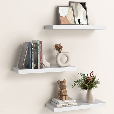 White Floating Shelves Living Room, Amazon Shelves, Wall Shelves For Bathroom, Hanging Shelf Decor, Family Tree Wall Decor, Shelves For Bathroom, Rustic Wood Floating Shelves, Wood Storage Shelves, Floating Shelves Wall