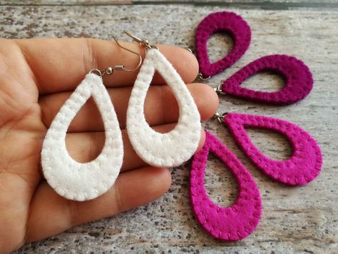 Fimo, Upcycling, Textile Earrings, Felted Earrings, Wool Felt Fabric, Denim Earrings, Crystal Bead Jewelry, Fabric Earrings, Felt Jewelry