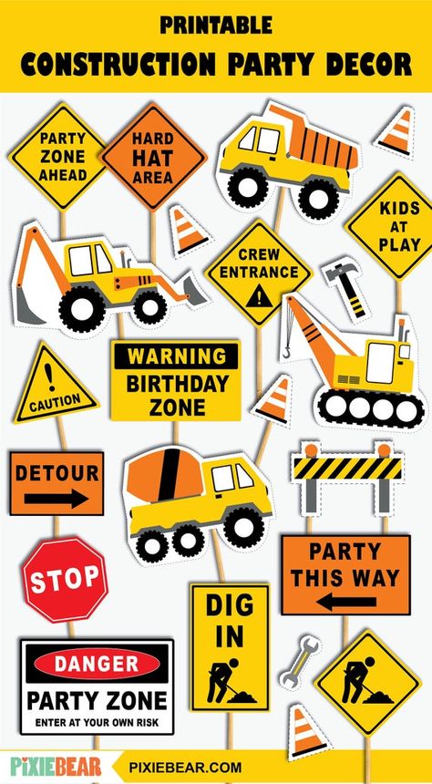 Construction Birthday Decoration, Printable Construction Party Signs, Construction Birthday Centerpieces and Cake Toppers (Instant Download) Construction Birthday Signs, Construction Birthday Party Signs, Crane Cake Construction, Construction Birthday Party Printables, Excavator Cake Topper Printable, Excavator Theme Birthday Party, Construction Topper Printable, Construction Birthday Cake Topper, Topper Eskavator