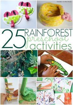 Rainforest Activities for Preschoolers - Pre-K Pages. A collection of the 25 best preschool activities for a rainforest theme in your preschool or kindergarten classroom! Jungle Lesson Plans Preschool, Preschool Jungle Art, Rainforest Lesson Plans Preschool, Rainforest Preschool, Preschool January, Rainforest Crafts, Jungle Activities, Preschool Jungle, Rainforest Activities