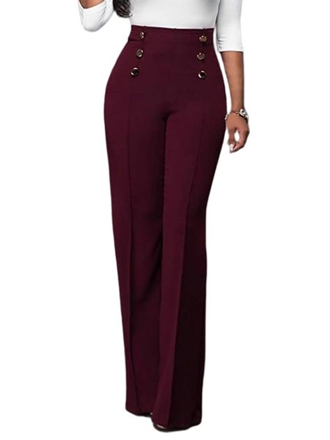 Ladies Office Trousers, Office Trousers For Ladies, Cute Official Outfits, Ladies Slacks Work Outfits, High Waist Office Pants, Office Trousers Women High Waist, How To Style Pants Trousers Casual, Red Office Pants Outfit, Office Pants For Women