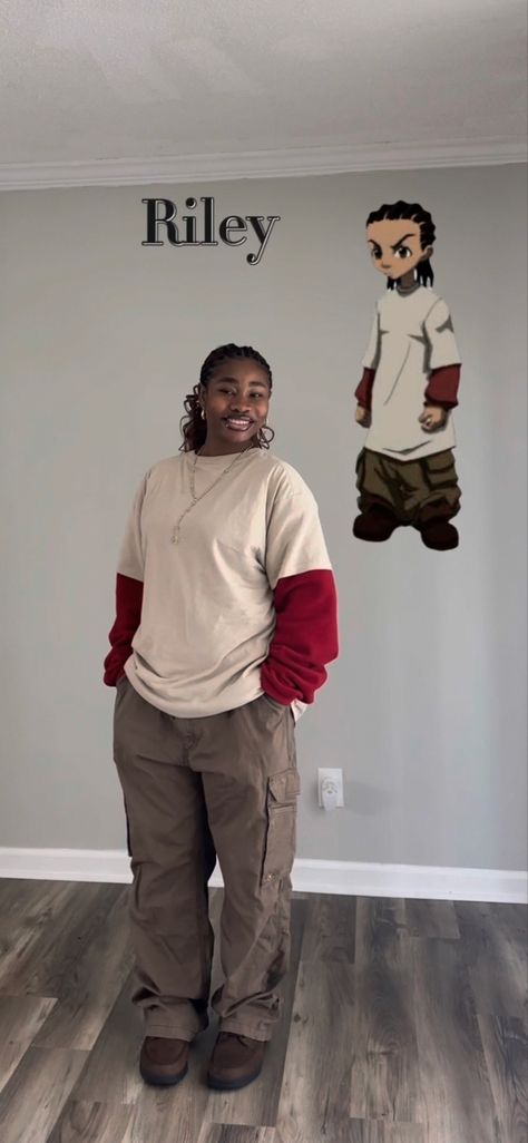 Random Clothes Outfit, Cute Street Style Outfit Ideas, Casual Outfits Streetwear, No Logo Outfits, Riley Boondocks Outfit, Black Women In Streetwear, Boondocks Inspired Outfits, The Boondocks Outfits, Cute Simple Baddie Outfits