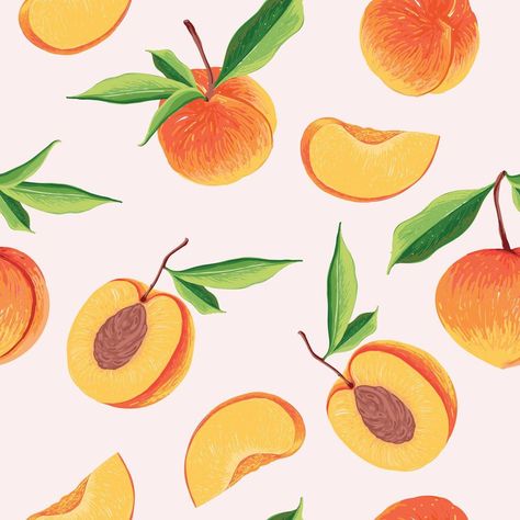 seamless patterns with Peach Fruit. Botanical illustration of Peach. Trendy hand drawn textures. Peach Clip Art, Peach Slice Drawing, Peach Illustration Graphics, Peach Graphic Design, Peaches Graphic, Peaches Drawing, Fruit Botanical Illustration, Peach Vector, Peach Items