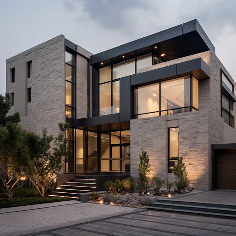 11+ Elegant and Durable Stone Cladding Designs for Contemporary Architecture • 333+ Images • [ArtFacade] Home Designs Exterior, Eksterior Modern, Dream Life House, Cladding Design, House Outer Design, Mansion Designs, Contemporary House Exterior, Modern House Facades, Stone Cladding