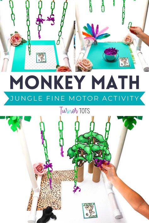 Rainforest Fine Motor Activities Preschool, Safari Gross Motor Activities, Jungle Gross Motor Activities, Rainforest Fine Motor Activities, Monkey Preschool Activities, Jungle Toddler Activities, Jungle Dramatic Play, Rainforest Theme Preschool, Rainforest Activities Preschool