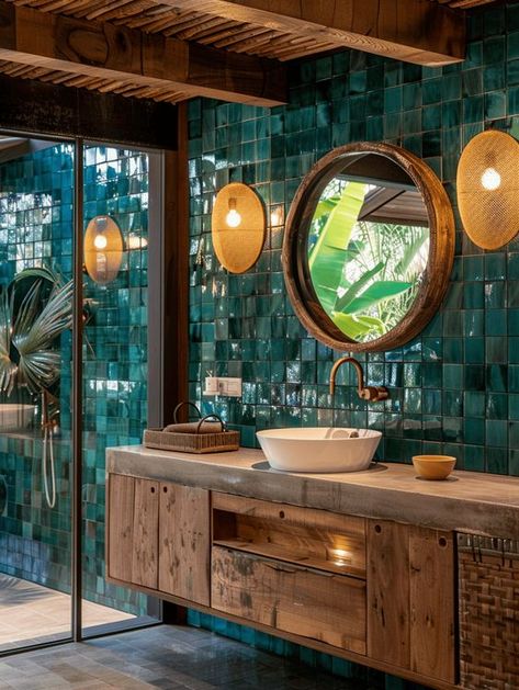 23 Tasteful Teal Bathroom Ideas Small Unique Bathroom Ideas, Turquoise Small Bathroom, Teal Tiled Bathrooms, Teal And Wood Bathroom, Deep Green Bathroom Ideas, Teal And Copper Bathroom, Boys Bathroom Ideas Kid Decor, Blue Spa Bathroom, Carribean Interior Design