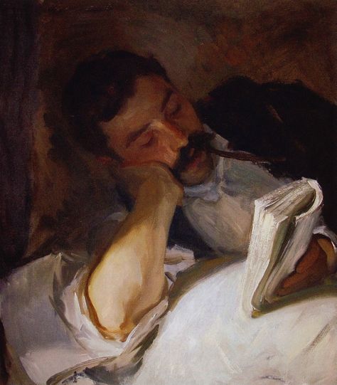 John Singer Sargent, Man Reading (Nicola d’Inverno), 1904-08. Reading Public Museum  Sargent was staying in the Alps when he created this painting. Nicola d’Inverno was his manservant. John Singer Sargent, John Sargent, Man Reading, American Impressionism, Childe Hassam, Singer Sargent, Reading A Book, Impressionist Paintings, Classical Art