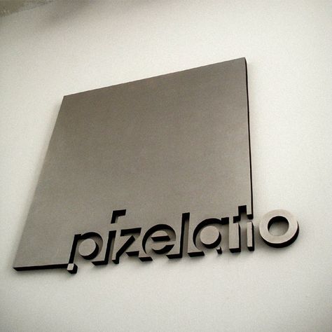 pizelato corporate identity on Behance Typographie Logo, Name Plate Design, Office Signage, Sign Board Design, Sign System, Info Board, Exterior Signage, Environmental Graphic Design, Office Branding