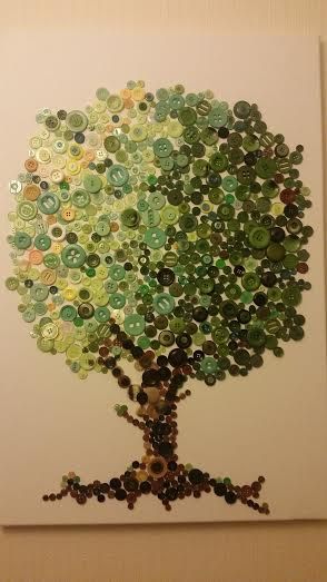 Tree Of Life Button Art, Button Trees On Canvas, Button Tree Canvas, Tree Button Art, Button Trees, Button Tree Art, Button Art On Canvas, Button Wall Art, Button Pictures