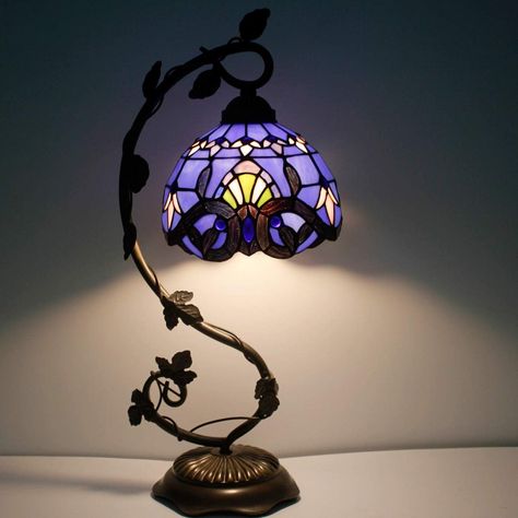 #furniture #home #hometrends #furnitureinspo #moodboard #inspo #bestseller #trendy #homefinds #amazon #amazonfinds #sherpa #couch #bed #coffeetable #decor #homedecor Fun Bedside Lamps, Tiffany Desk Lamp, Stained Glass Lamps Vintage, Purple Tiffany Lamp, Glass Stained Lamp, Whimsigoth Purple Bedroom, Purple Desk Lamp, Baroque Room Decor, Glass Lamp Aesthetic