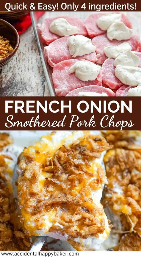 French Onion Smothered Pork Chops, Onion Smothered Pork Chops, Creamy Pork Chops, Pork Chops Baked, Smothered Pork, Easy Pork Chops, Easy Pork Chop Recipes, Pork Chop Recipes Baked, Smothered Pork Chops