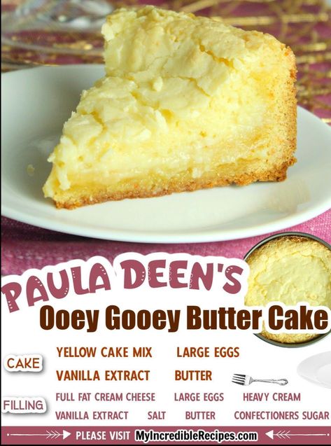 This Paula Deen's ooey gooey butter cake is the ultimate sweet treat! This tastes just like the one from your favorite restaurant, but made right at home! It is so easy to throw together and it will be a hit with even the pickiest of eaters! With only a few ingredients, this cake is perfect if you need a dessert in a hurry! This butter cake is the easiest and most delicious dessert you will ever try. Make this yummy cake today! Ooey Gooey Butter Cake Recipe, Paula Deen Butter Cake, Ooey Gooey Cake, Ooey Gooey Butter Cake, Gooey Cake, Best Cake Ever, Gooey Butter Cake, Butter Cake Recipe, Vegetarian Cake