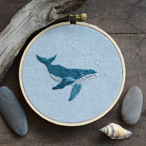 Whale Swimming, Embroidery Motif, Basic Embroidery, The Deep Blue Sea, Learning To Embroider, Whale Design, Basic Embroidery Stitches, Seni Origami, 자수 디자인