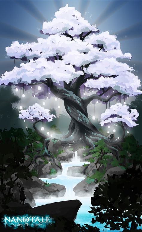 ArtStation - The Giant Tree, Amandine Flahaut Most Beautiful Trees In The World, Mythical Tree Art, Magic Tree Fantasy Art, Tree Magic Art, Giant Tree House Fantasy Art, Fantasy Tree Of Life, Fantasy Tree Painting, Magic Tree Concept Art, Large Fantasy Tree