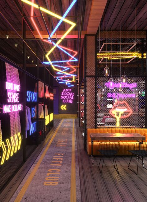 Neon Interior Design, Korean Bar, Sport Bar Design, Bar Deco, Arcade Bar, Gaming Lounge, Game Cafe, Nightclub Design, Pub Design