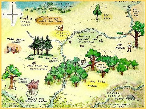 Map of the 100 acre woods - Good for setting the scene! The Tao Of Pooh, House At Pooh Corner, 100 Acre Wood, Hundred Acre Woods, Winnie The Pooh Birthday, Winnie The Pooh Friends, Wood Map, Christopher Robin, Fantasy Map