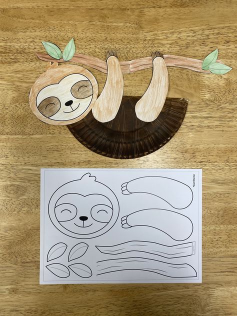 Preschool Animals Craft, Safari Paper Craft, Sloth Art Preschool, Rainforest Ideas For Preschool, Jungle Theme Ideas For Preschool, Easy Jungle Animal Crafts, Preschool Jungle Animal Crafts, J Is For Jungle Craft, Paper Plate Rainforest Animals