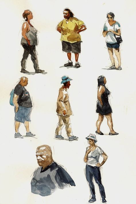 Watercolor People Art, Watercolour Sketchbook Ideas, Watercolor Person, Sketchbook People, People Watercolor, Watercolor People, Human Figure Sketches, Sketches Of People, People Walking