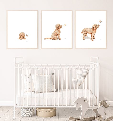 Goldendoodle Print, Puppy Nursery Print, Nursery Dog Print, Dog Wall Art, Kid Room Wall Art, Printable Wall Art, Digital Download - Etsy Australia Golden Retriever Nursery, Puppy Nursery, Art Papillon, Dog Nursery, Corgi Art, Nursery Room Inspiration, Nursery Baby Room, Dog Wall Art, Cat Wall Art