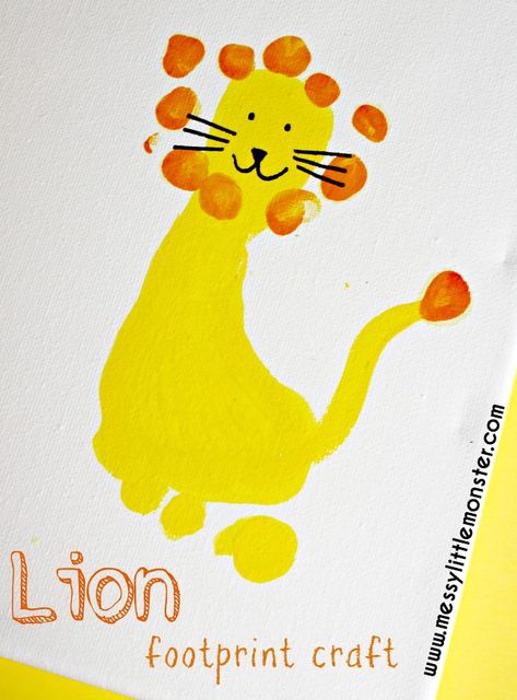 Animal Footprint Art, Lion Footprint, Safari Crafts, Zoo Crafts, Baby Footprint Art, Lion Craft, Circus Crafts, Footprint Craft, Baby Art Projects