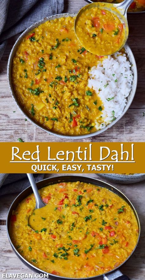 Red Lentil Curry Vegan, Curry Red Lentil Soup, Orange Lentil Curry, Curried Red Lentil Soup, Dal Curry Recipe, Curried Red Lentils, Yummy Lentil Recipes, Dhal Soup Recipe, Indian Dahl Recipe Lentil Curry