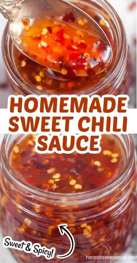 Homemade Sweet Chili Sauce, Sweet Chili Sauce Recipe, Dairy Free Dips, Chili Sauce Recipe, Zesty Sauce, Homemade Sauce Recipes, Thai Sweet Chili Sauce, Asian Sauce, Homemade Condiments