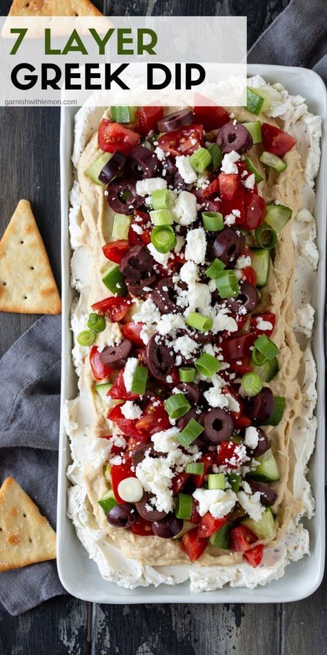 Nov 25, 2019 - Our Layered Greek Dip recipe is a veggie-packed, Mediterranean version of the classic 7-Layer Dip. Perfect happy hour nibbles for a crowd! Layered Greek Dip, Greek Dip Recipes, Greek Layer Dip, Greek Dip, Make Ahead Appetizers, Resep Diet, Kalamata Olives, Snacks Für Party, Greek Salad