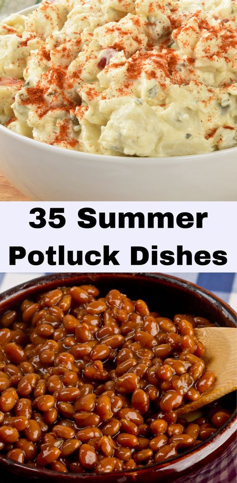 35 Potluck Summer Recipes. Summer Potluck Dishes/ Summer Potluck Recipes/ Summer Cookout Side Dishes/ Potluck Cookout Ideas, Easy Side For Cookout, Easy Cookout Food Ideas, Easy Delicious Side Dishes, Outside Potluck Dishes, Ladies Potluck Ideas, Pot Luck Bbq Side Dishes, Make Ahead Cookout Food, Cookout Food Ideas Side Dishes Summer Salads