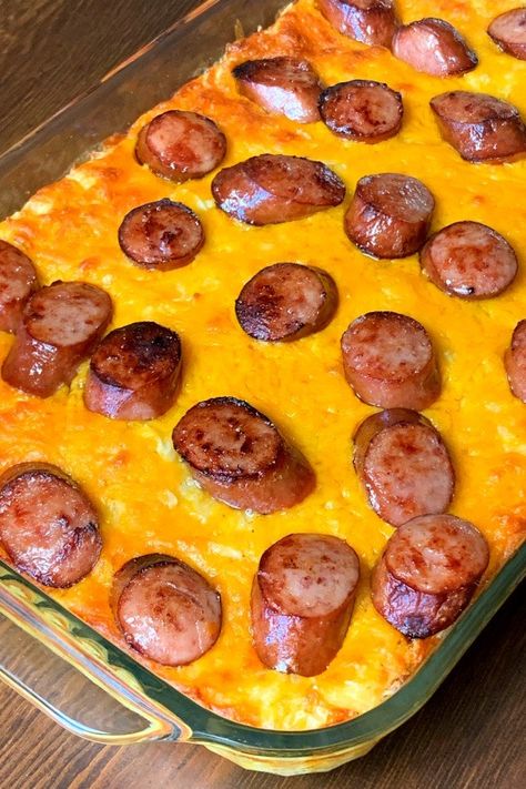 Smoked Sausage and Cheesy Potato Casserole is a combination of one of our favorite meats and our best potato casserole!  We created this easy smoked sausage recipe that our family really enjoys eating for dinner!  The men especially love the smoked sausage and potato dish. #smokedsausage #potatoes #casserole Smoked Sausage Casserole, Sausage Potato Casserole, Smoked Sausage Recipes, Kielbasa Recipes, Cheesy Potato Casserole, Sausage Dishes, Cheesy Potato, Sausage Potatoes, Sausage Casserole