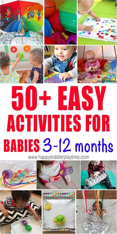 50  Activities for Babies 3-12 Months - HAPPY TODDLER PLAYTIME Here are 50+ simple activities for babies you can easily create at home. From sensory bags to baby sticky walls, there are tons of ideas here for your baby. #babyactivities #babyplay #baby Activities For Babies, Baby Development Activities, Infant Sensory Activities, Best Toddler Toys, Infant Classroom, Sensory Bags, Simple Activities, Baby Sensory Play, Baby Play Activities