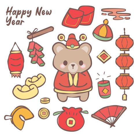 Lunar New Year Doodle, Red Drawings Simple, 2024 Chinese New Year, Chinese New Year Doodle, New Year Illustration Art, Lunar New Year Drawing, Cny Illustration, New Year Doodles, Lunar New Year Illustration