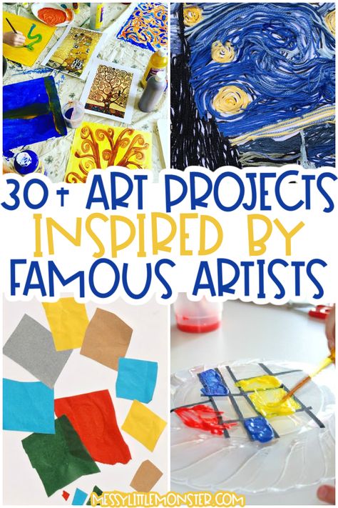 famous artists for kids - fun art projects for kids Year 7 Art Projects, Artist Inspired Art Projects, 2d Art Projects, Artist Inspired Art, Preschool Art Ideas, Art Ideas For Toddlers, Fun Art Projects For Kids, Preschool Art Lessons, Famous Artists For Kids