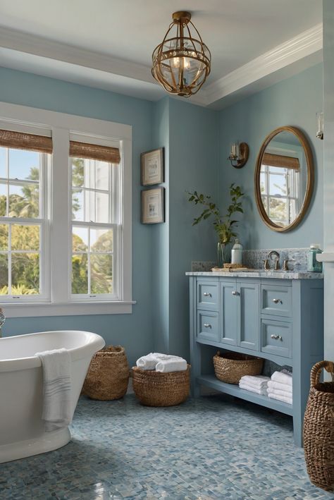 Discover how Yarmouth Blue (HC-150) brings nautical charm to a coastal bathroom in this daily routine for interior designers. Dive into classic decor inspiration! #Ad #homedecor #homedesign #bathroom #Painthome interiorarchitecture best Wall Colors for Bathroom Colors
Bright Room Colors
best colors combinations bathroom
bathroom Remodeling
Modern Paint Colors
2024 Bathroom With Light Blue Walls, Blue Walls Bathroom Ideas, Small Bathroom Blue Walls, Bathroom Vanity Same Color As Walls, Grecian Bathroom, Blue Bathrooms Ideas, Bathroom Blue Walls, Bathroom With Blue Walls, Wall Colors For Bathroom