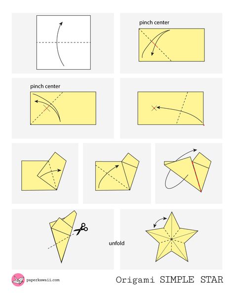 Simple Origami Star - Diagram Origami Star Mobile, Origami Návody, Origami Star Instructions, Origami Instructions For Kids, Easy Origami Star, Easy Origami Animals, 3d Paper Star, Easy Origami For Kids, Simple Origami