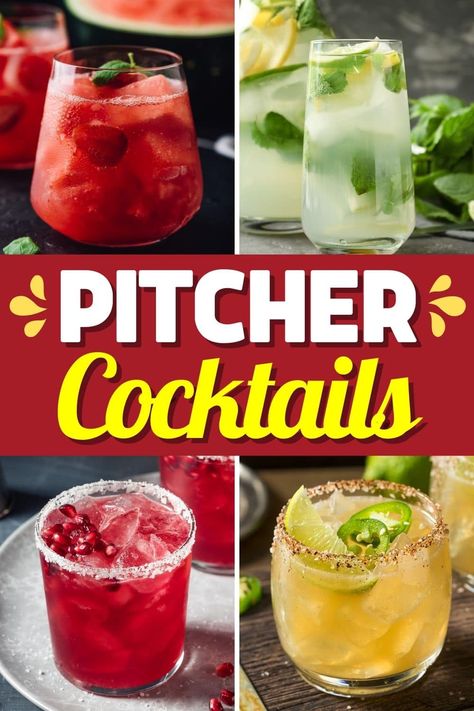 Try these tasty pitcher cocktails at your next summer party! From mojitos to margaritas to punch, your guests will flip for these drinks. Margaritas, Tequila Cocktails Pitcher, Rum Pitcher Cocktails, Pitcher Vodka Drinks, Pool Drinks Alcohol Pitcher, Pitcher Recipes Alcoholic, Pitcher Old Fashioned Recipe, Alcoholic Pitcher Drinks Party Punches, Summer Alcoholic Drinks Pitcher