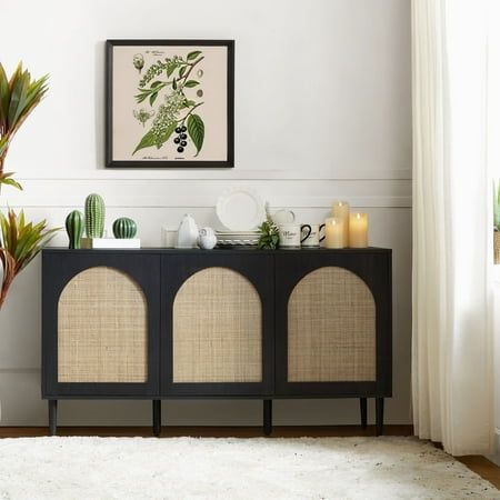 Credenza Tv Stand, Rattan Doors, Farmhouse Sideboard Buffet, Storage Sideboard, Rattan Sideboard, Farmhouse Sideboard, Autumn Dining, Wide Sideboard, Arched Doors