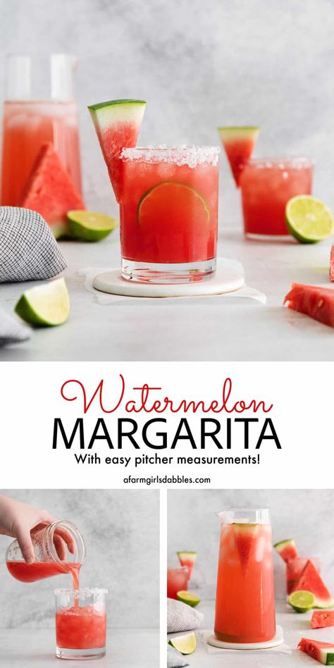 This Watermelon Margarita is the ultimate summer margarita recipe. Made with fresh watermelon juice, and served icy-cold, it's the perfect refreshing summertime sipper. I've also included easy pitcher measurements for stress-free entertaining! Margaritas, Watermelon Alcoholic Drinks, Pitcher Margarita Recipe, Margarita Mix Recipe, Virgin Margarita, Fresh Watermelon Juice, Watermelon Tequila, Summer Margaritas, Frozen Watermelon Margarita