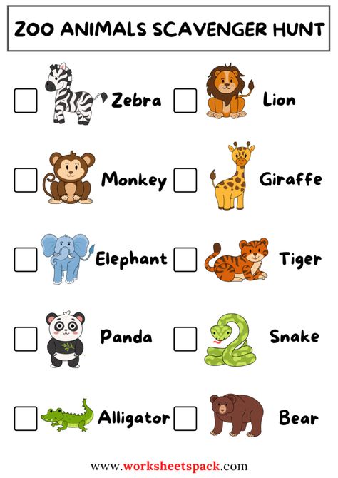 Animal Spotting Challenge: Zoo Animals Scavenger Hunt Printable - worksheetspack Learn About Animals Activities, Zoo Scavenger Hunt Printable Preschool, Free Zoo Printables Preschool, Animal Kingdom Preschool Activities, Free Zoo Animal Printables, Safari Scavenger Hunt Free Printable, Zoo Scavenger Hunt Printable Free, Zoo Themed Preschool Activities, Jungle Animal Activities Preschool