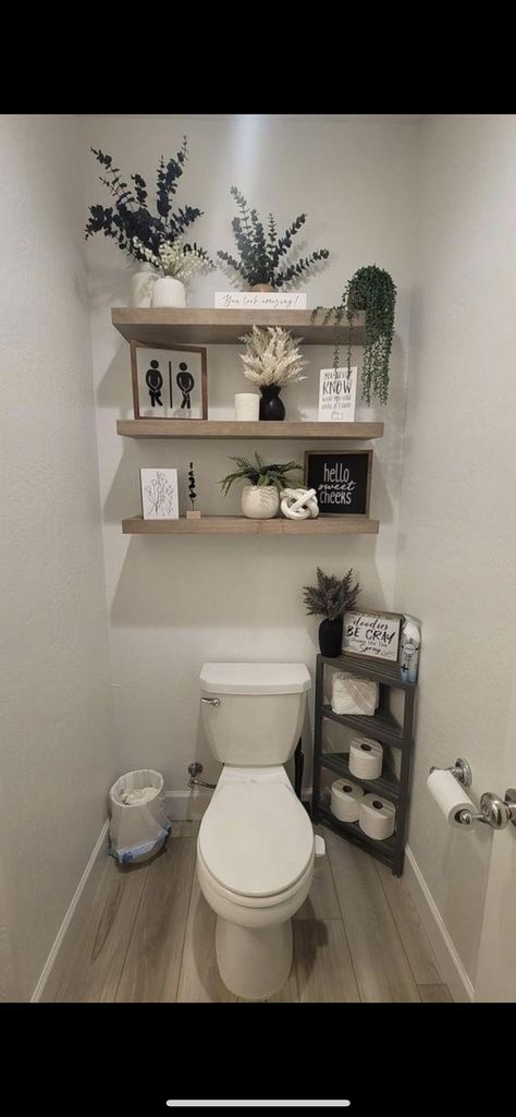 Decorating Bathroom Shelves, Wc Decoration, Shelves Above Toilet, Bathroom Redecorating, Bathroom Corner Shelf, Half Bathroom Decor, Bathroom Counter Decor, Bathroom Shelves Over Toilet, Toilet Shelves