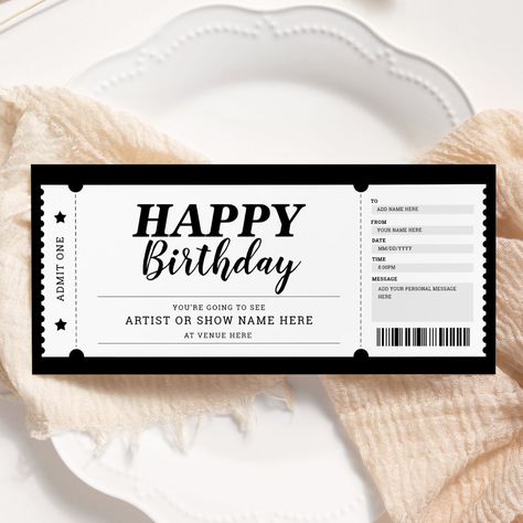 Concert Event Surprise Gift Ticket Any Occasion Invitation. Concert Ticket Birthday Invitations, Concert Ticket Invitation Birthday, Birthday Card Concert Tickets, Homemade Concert Tickets, Concert Ticket Suprise Ideas, Diy Tickets For Events, Birthday Ticket Invitation, Concert Ticket Gift Idea, Concert Invitation Design