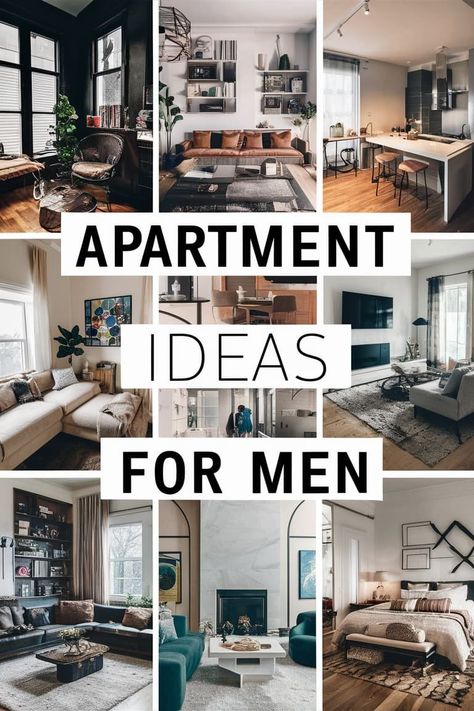 Apartment Ideas for Men elevate the bachelor pad with these stylish yet functional design solutions for the modern male. Discover tips for creating a sophisticated space that balances masculine aesthetics and practical living needs. From the living room to the bedroom and beyond, these Apartment Ideas for Men combine cool factors like media centers and masculine color palettes with smart storage, hosting-friendly layouts, and mature decor choices fit for the grown-up guy. First Bachelor Apartment, Traditional Bachelor Pad, Small Apartment Industrial Design, Modern Male Home Decor, Mens Apartment Bedroom Ideas, Bachelor Studio Apartment Ideas, How To Decorate A Guys Apartment, Gentleman’s Apartment, Apartment Lounge Ideas