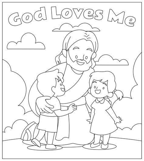 Love One Another Coloring Page For Kids, God Loves Me Coloring Page, God Loves Me Craft Preschool, God Loves Me Coloring Sheet, Jesus Loves Me Coloring Page, Jesus Activities For Kids, Bible Coloring Pages For Kids Printables, Jesus Coloring Pages For Kids, Jesus With Me