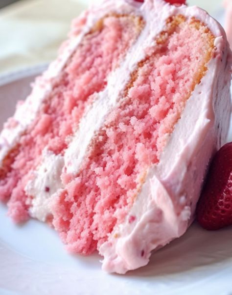 I've made this so many times now, and it gets better each time Best Strawberry Cake, Delicious Strawberry Cake, Strawberry Cake Recipes, Gateaux Cake, Strawberry Desserts, Cake Mix Recipes, Moist Cakes, It Gets Better, White Cake