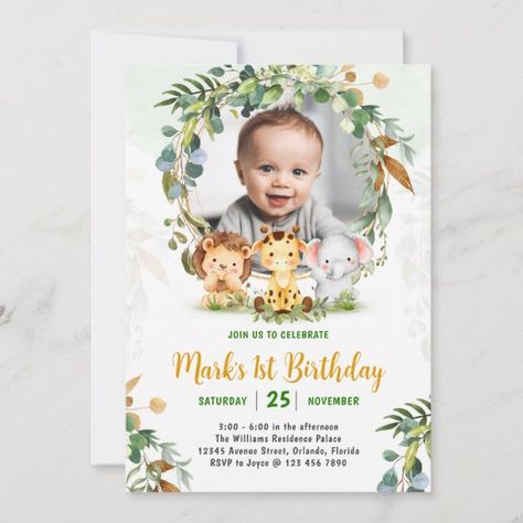 Safari Animals Birthday Invitation Wild One Party Safari Birthday Invitation Card, Wild One Invite, Jungle Party Invitations, Safari Themed Birthday Party Boys, Baby Boy 1st Birthday Invitation Card, Safari Theme Invitation Template, 1st Birthday Boy Invitations, Safari Birthday Party Invitations, Safari Birthday Invitations