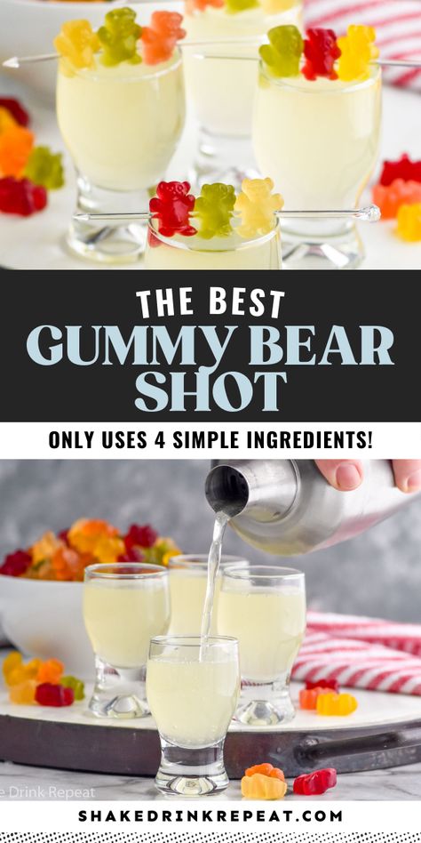 Margaritas, $300 Candy Recipe, Shot Board Ideas, Candy Soaked In Alcohol Ideas, Camper Crawl Drinks, Camp Drinks Alcohol, Shotcuterie Party, Gummy Bear Shot Recipe, Bar Rescue Drinks Recipes